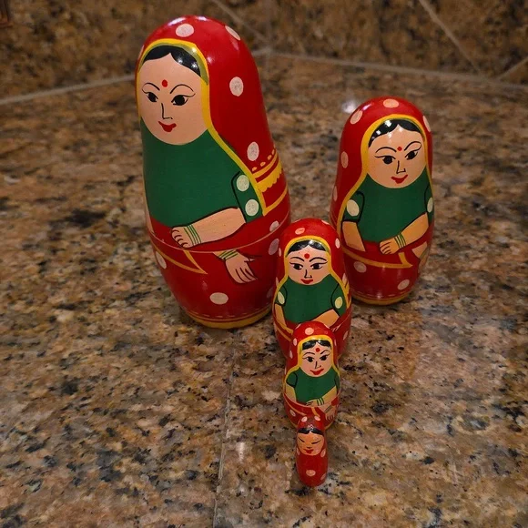 3 Russian Wooden Nesting Dolls - Picture 3 of 11